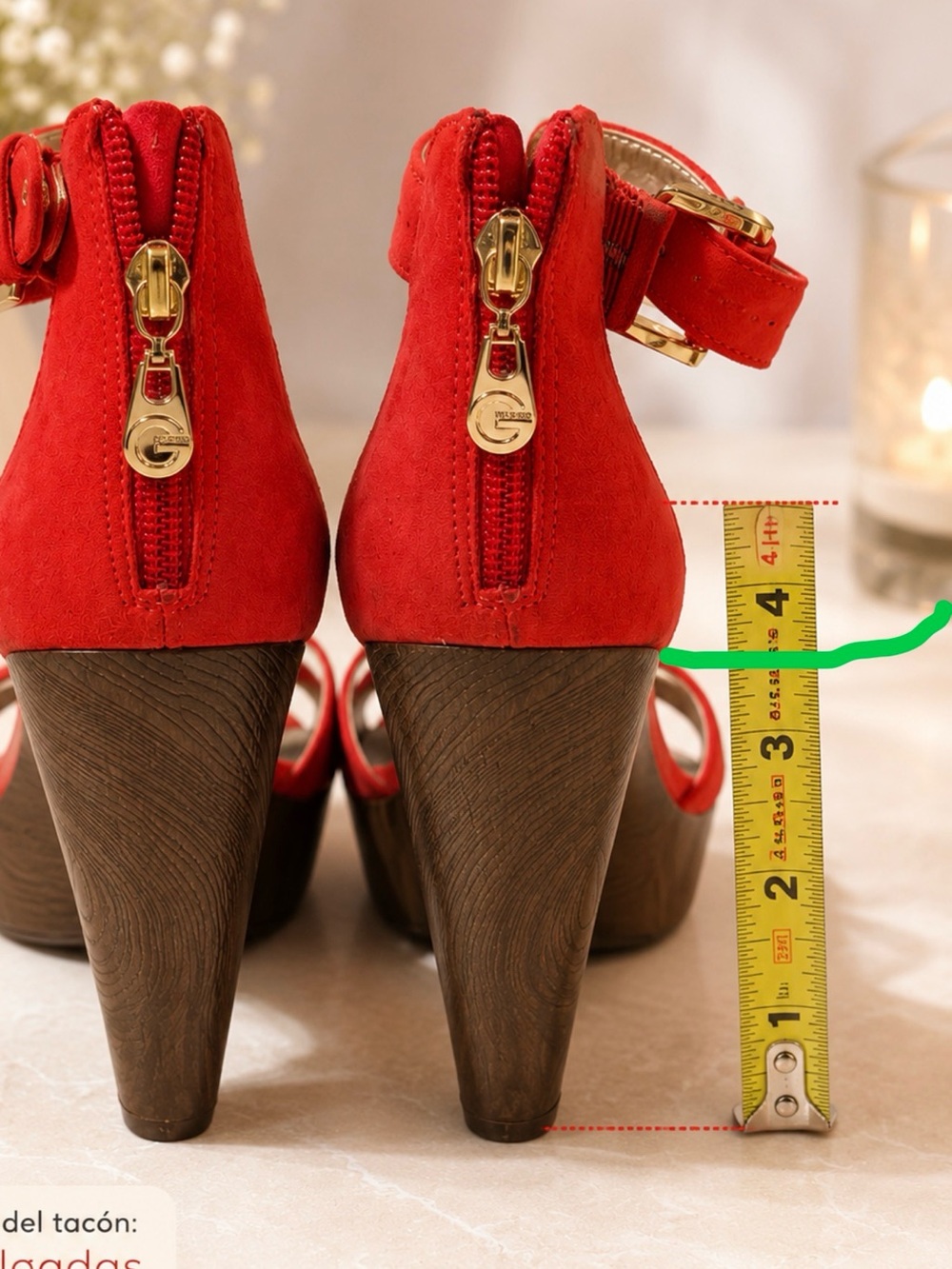 G by Guess Red Suede Ankle-Strap Wedge Sandals - Picture 4 of 4